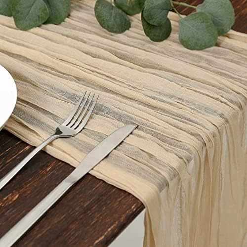 DOLOPL Beige Boho Cheesecloth Table Runner 13.3ft,160inch