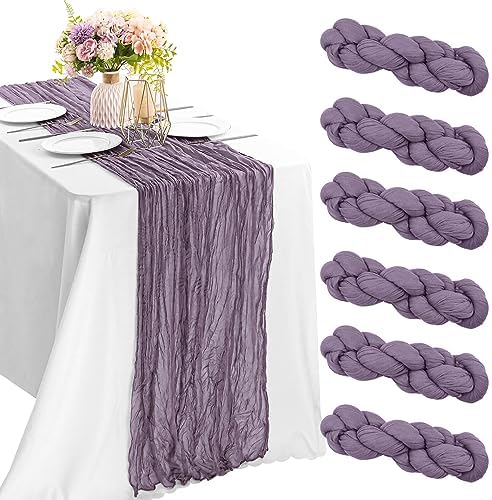 6 Pieces Grape 10FT Cheesecloth Table Runner Boho Gauze Fabric Table Runner Rustic Sheer Runner for Wedding Birthday Baby Shower Party Boho Table Decoration（Grape）