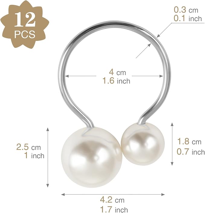 Kesote Pearl Napkin Rings, Silver, Set of 12 (Pack of 4)