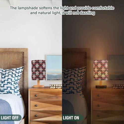 Xmas Snowflake on Red Black Buffalo Grid Bedside Table Lamps with USB Port for Bedroom Lamp Accent Table Lamp Small Nightstand Lamp Linen Shade Decorative Lamps for Home|Room|Dorm|Holiday|Winter