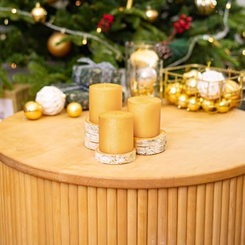 CANDWAX 3x3 Inch Gold Pillar Candles Set of 3 - Unscented No Drip Glitter Gold Candles for Weddings, Centerpieces, Home Décor, Christmas Decorations