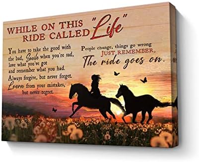 Rustic Religious Horse Wall Art Life with Girl Picture Inspirational Painting Horse Gifts for Girls Framed Modern Artwork for Girls Bedroom Home Decor 16x24 inch