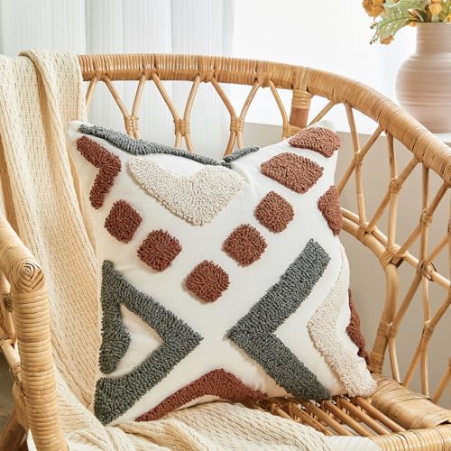 lifein 18x18 Pillow Covers-Throw Pillow Cover Tufted Boho Jacquard Pillow Covers Farmhouse Decorative Pillow Cover Pillow Cases for Gift Couch Sofa Bed Chair Living Room Home Decor