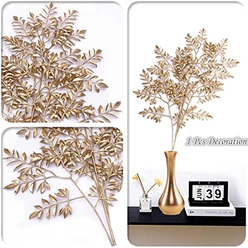 CATTREE Artificial Gold Leaves, Plastic Plants Christmas Decorations 30" Tall Golden 2 Pack, Fake Shrubs Bushes for Indoor Home Table Centerpieces Hotel Hall Party Decor Wedding Planting Filler