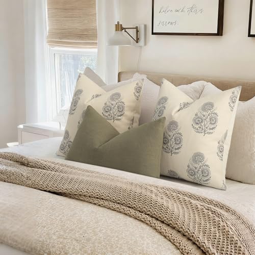 YCOLL Vintage Floral Print Pillow Covers 18x18 Set of 2 Patterned Accent Decorative Cushion Covers Modern Farmhouse Throw Pillow Covers for Sofa Couch Chair Bed Living Room Home Decor, Quiet Gray