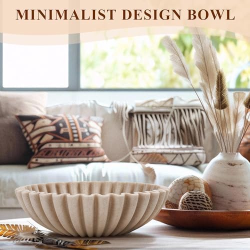 YMXYJM Large Decorative Bowl, Modern Handicraft Bowls for Home Decor, Fruit Bowl for Kitchen Counter, Ruffle Decor, Stylish Key Bowl for Entry Table, Artificial Stone Beige