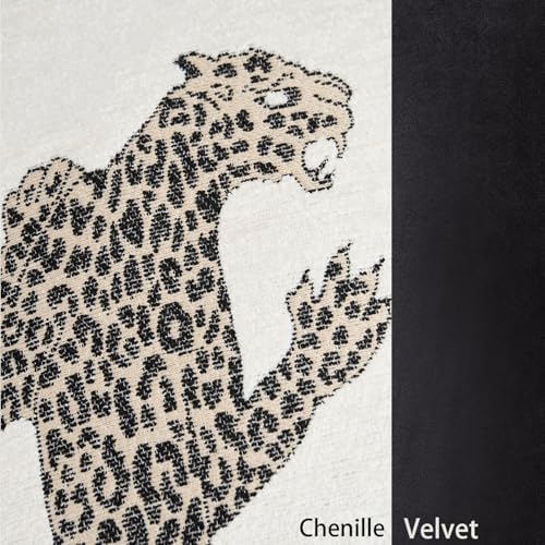 Premium Series, Snow Leopard Throw Pillow Covers, Animal Jacquard Cushion Cases for Home Decor, Chenille Velvet Double-Sided Designs, Cream White, 18 x 18 inch, Covers Only