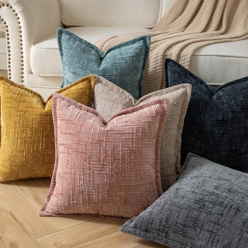 Yaertun Chenille Throw Pillow Covers 24x24 Inch Set of 2 Textured Broadside Soft Cozy Velvet Pillow Covers Modern Farmhouse Boho Decorative Pillow Cases for Couch Bed Sofa Livingroom Dark Gray