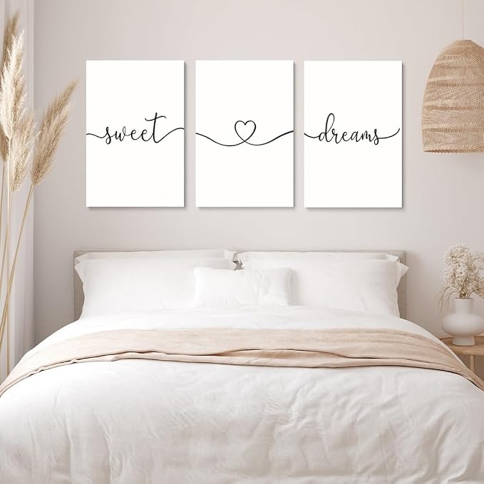 GUBIYU Sweet Dreams Wall Art for Bedrooms - Master, Guest or Girl Room Decor - Farmhouse Style - 16x24