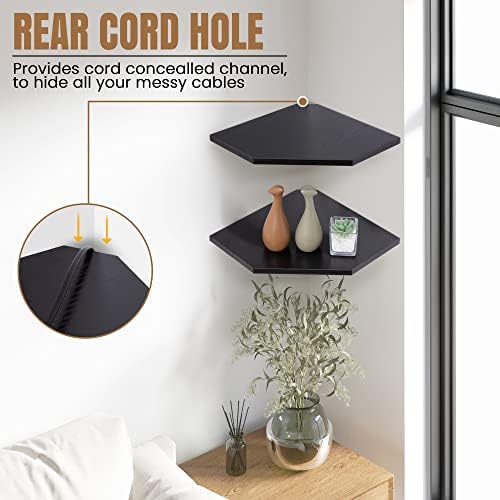 Fun Memories Corner Shelf Wall Mount, Floating Corner Shelves, Set of 4 Corner Wall Shelf Organizer, Rustic Wood Wall Storage Display Shelves for Living Room Bedroom Bathroom Kitchen, Classic Black
