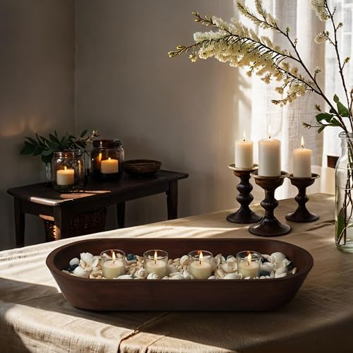 Luxe Designs Wooden Dough Bowl - Natural Acacia Wood - Handmade Decorative Bowls for Home Decor, Bathroom, Kitchen Counter, & More - Rustic Large Wood Dough Bowl for Decor, Cosmetics, and Keys
