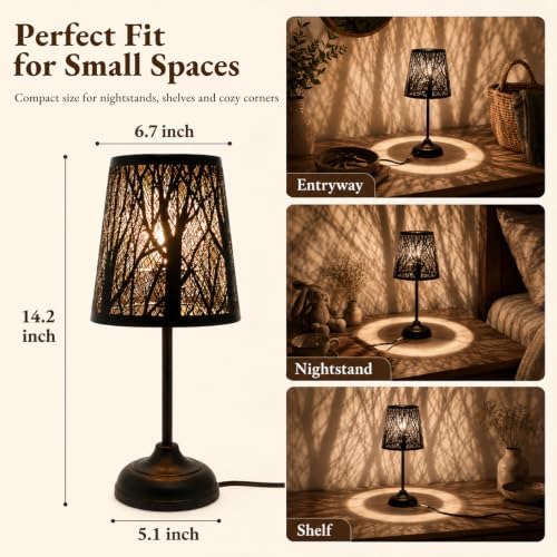 Touch Table Lamp, Tree Shadow Projection, 3-Level Dimmable Shadow Lamp
