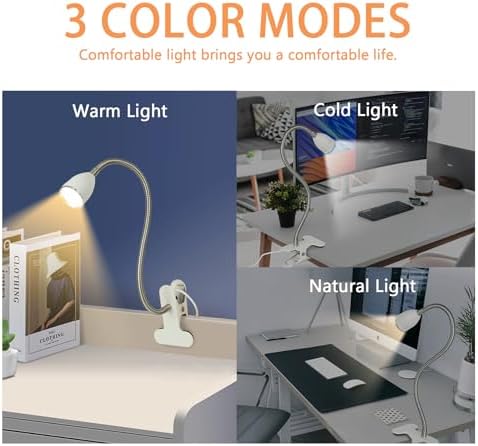 LALISU Desk lamp Eye-Caring Table Lamps, 360°Rotation LED Desk Clip Lamp