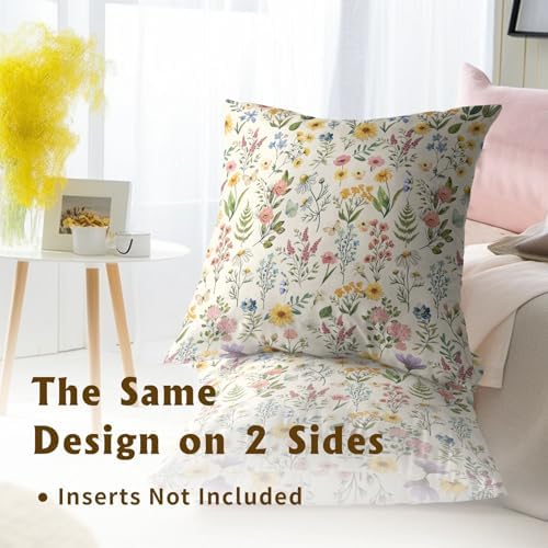 Watercolor Wildflower Pillow Covers 16x16 Inch Set of 2 Floral and Butterfly Throw Pillow Cases Spring Summer Flowers Decorative Cushion Covers for Couch Bed Sofa Home Decor