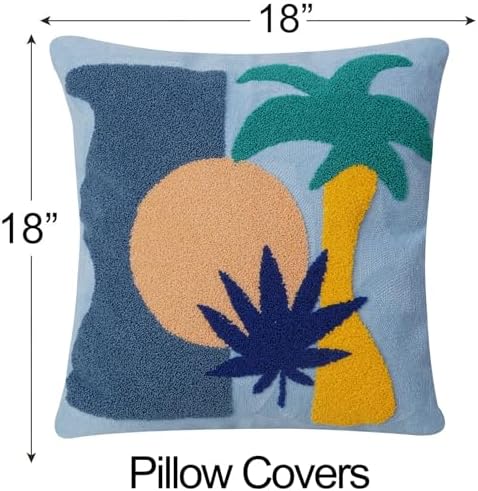 JASEN Abstract Boho Pillow Covers 18x18,Soft Mid Century Geometric Floral Decorative Throw Pillows for Couch Bed Sofa Bedroom（Only 1 Pillow Cover）,Cocount Tree