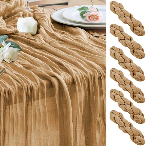 Wokceer Cheesecloth Table Runner Khaki 10FT Boho Gauze Runner, 6 Pack