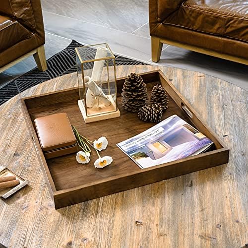 24" Square Handmade XL Black Walnut Wood Ottoman Tray with Handle