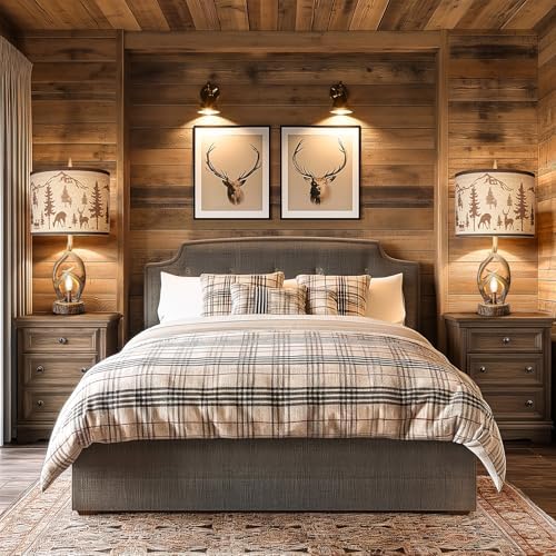 Scenekoy Antlers Rustic Table Lamp Set of 2 with Night Light for Bedroom