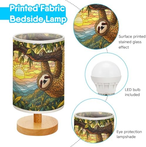 Sloth Table Lamp LED 3-Color Pressed Bedside, Sloth Shade Lamp with Wood Base for Bedroom Living Room Desk Office TL01