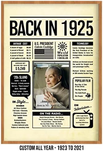 Personalized 100 year old birthday gifts - Back in 1925 Poster - Centerpiece Table Decorations 100th Birthday Party - Custom Born in 1925 Newspaper Vintage Poster for Men, Women