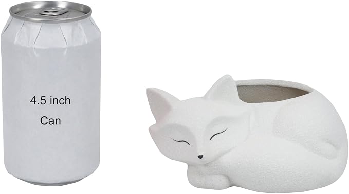 Gemseek Cute White Ceramic Fox Succulent Planter Pot with Drainage Tray