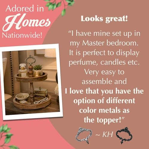 2 Tiered Tray Stand [Includes 3 Changeable Handles] - Rustic Cupcake Stand, Coffee Table Tiered Serving Tray for Kitchen Counter, Stunning Rustic Home Decor, Display Fruits, Plants, Candles (Brown)