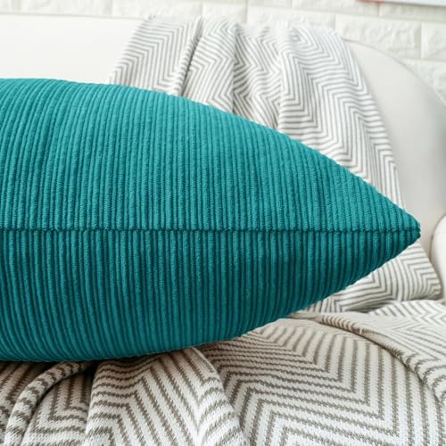 HWY 50 Teal Chenille Throw Pillow Covers 20x20 Inch Buttons Pack of 2