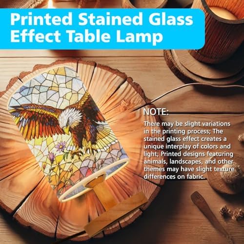 Eagle with Flower Table Lamp LED 3-Color Pressed Bedside, Eagle with Flower Shade Lamp with Wood Base for Bedroom Living Room Desk Office TL01