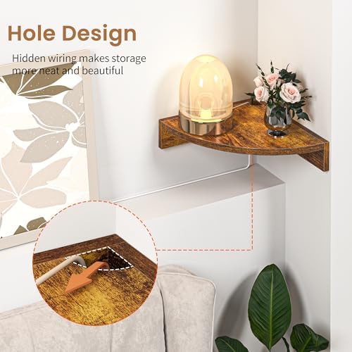 Fun Memories Corner Shelf Wall Mount, Wood Floating Corner Shelves, Corner Wall Shelf for Bedroom, Bathroom, Kitchen, Living Room (Brown, 3 Pack)
