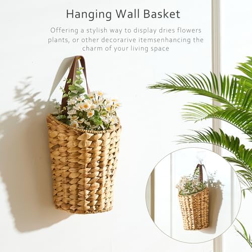 Handwoven Water Hyacinth Boho Front Door Basket for Flower Plants