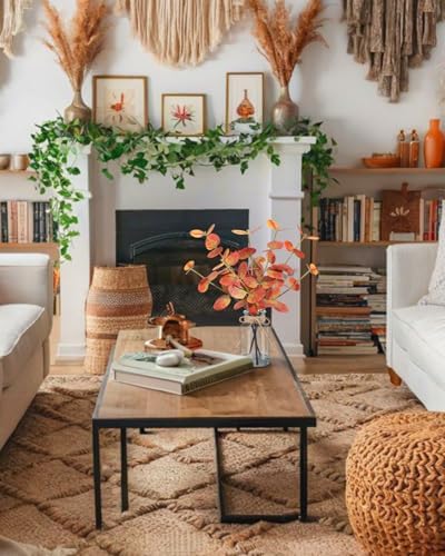 Bessol Fall Artificial Eucalyptus Stems in Glass Vase with Faux Water 14" Autumn Eucalyptus Branches Fall Home Table Decor Fake Fall Plants Stems for Farmhouse Kitchen Bathroom Decorations