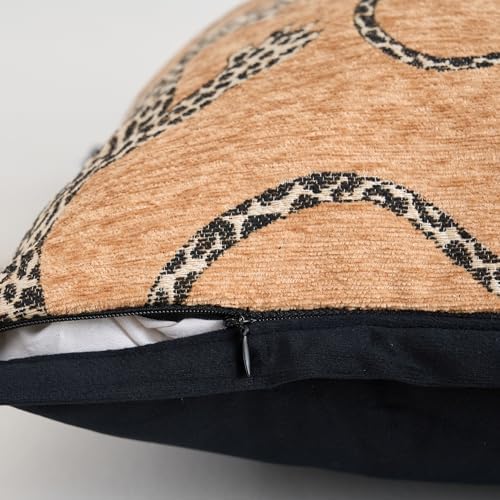 Premium Series, Snow Leopard Throw Pillow Covers, Animal Jacquard Cushion Cases for Home Decor, Chenille Velvet Double-Sided Designs, Brown Yellow, 20 x 20 inch, Covers Only
