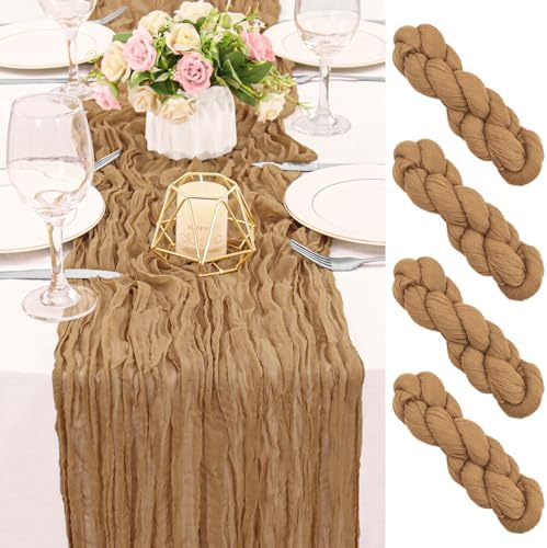 2 Pack 120 Inch Nude Cheesecloth Table Runner Boho Rustic Gauze Sheer Romantic 10 FT Long Cheese Cloth Table Runner for Bridal Baby Shower Wedding Party Birthday Holiday Home Easter Decor