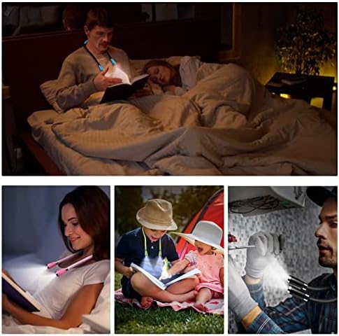Neck Book Light LED Reading Lamp USB Rechargeable, Hands Free, 4 LED Bulbs, 4 Adjustable Brightness, for Reading in Bed or Reading in Car Lamp (Pink) (Black)
