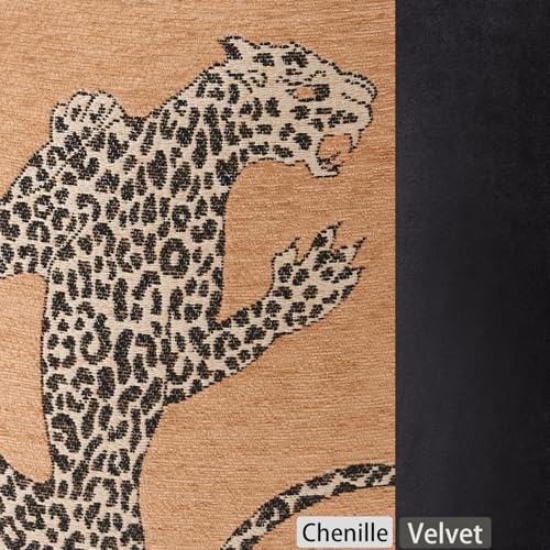 Premium Series, Snow Leopard Throw Pillow Covers, Animal Jacquard Cushion Cases for Home Decor, Chenille Velvet Double-Sided Designs, Brown Yellow, 20 x 20 inch, Covers Only