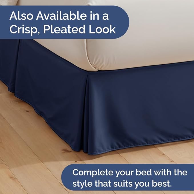 Bedskirt King Size Ruffle - Ruffled Bed Skirt - 12 Inch Drop - Navy | Bedskirt with Platform, Ultra-Soft Premium Hotel Quality, Wrinkle Free, Fade & Shrink Resistant, for Women, Men, Kids & Teens