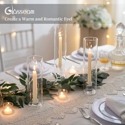 Glasseam Hurricane Taper Candle Holders: 3 Pcs Glass Candlestick for Table