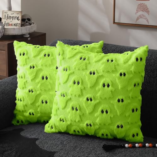 DFXSZ Halloween Pillow Covers 16x16 inch 2Pcs Green Ghost Halloween Decor