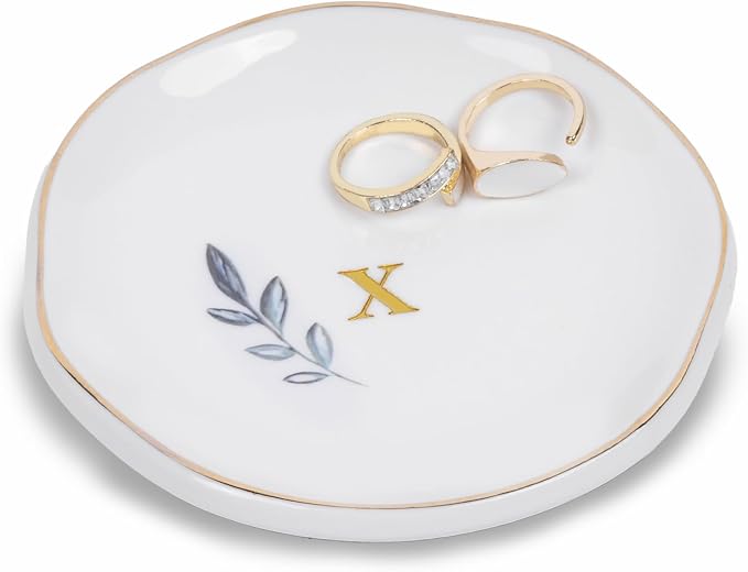 Personalized Ceramic Ring Dish, Initial Jewelry Tray for Rings, Earrings, Necklaces & Bracelets, Gift for Engagements, Birthdays, Holidays, Mom, Sister, Bridesmaid, Bride-to-Be, 4" Ring Plate