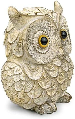 Garwor Retro Owl Statue for Home Decor, 6" Antique White Resin Owl Figurine with Artistic Raised Feathers, Cute Bird Sculpture for Bookshelf Mantle Tabletop Decoration, Gift for Owl Lovers