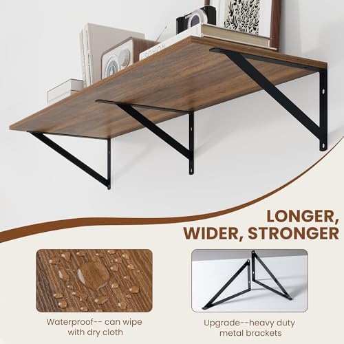 Heimlove 36W x 12D Deep Floating Shelves Set of 2 Walnut