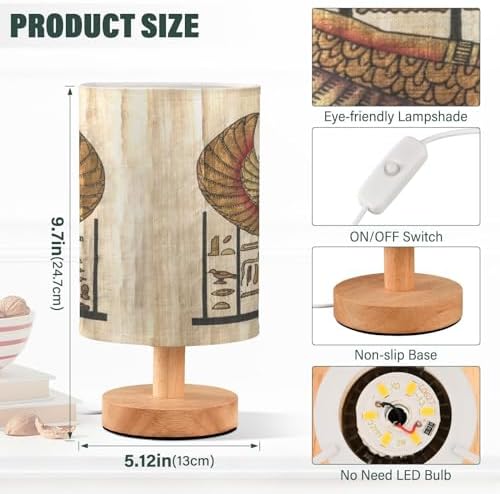 ALAZA Egyptian Parchment Retro Decor Bedside Table Lamp with USB Port for Bedroom Nightstand Office Desk LED Bulb Included