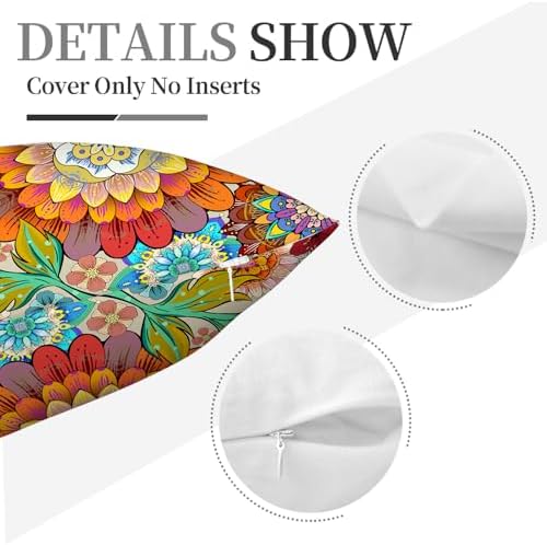 Boho Floral Throw Pillows Covers 18x18 in Colorful Flower Set of 4