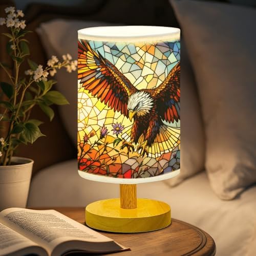 Eagle with Flower Table Lamp LED 3-Color Pressed Bedside, Eagle with Flower Shade Lamp with Wood Base for Bedroom Living Room Desk Office TL01