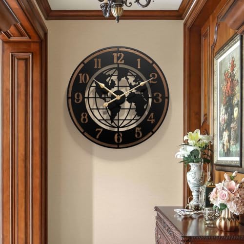Large World Map Wall Clock,32" Wooden Minimalist Modern Clock