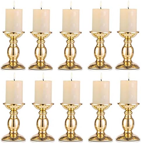 Nuptio Pillar Candle Holders, Wedding Centerpieces Metal Candle Holder Candles Stand Decoration Ideal for Weddings Special Events Parties Living Room (10 x S, Gold)