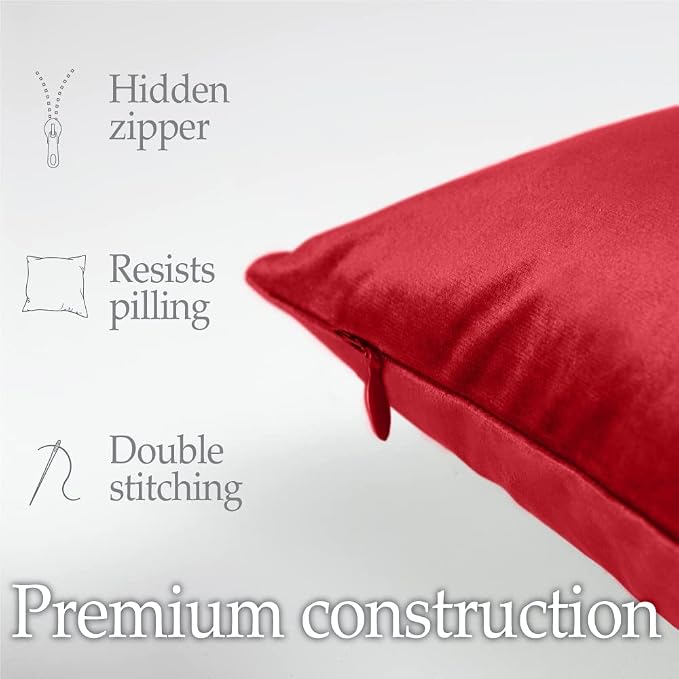 lalaLOOM Velvet Throw Pillow Covers, Set of 2, 20x20 Ruby Red