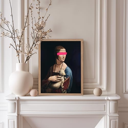 Poster Master The Lady with an Ermine Print - Baroque Painting Poster - Altered & Pop Art - Trendy Gift for Men & Women - Wall Decor for Bedroom, Living Room or Office - 8x10 Beige Framed