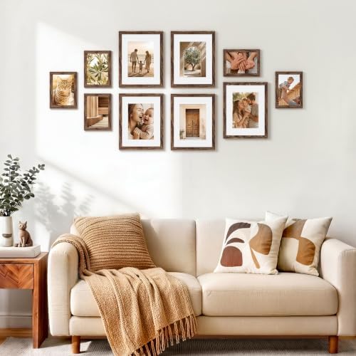 Vittanly 5x7 Picture Frames Set of 5, Wall Mount or Tabletop Display, Brown