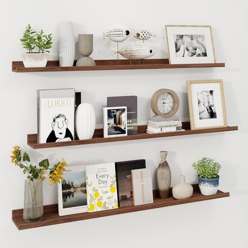 Axeman Picture Ledge Shelf, 48 Inch Walnut Floating Shelves Set of 3